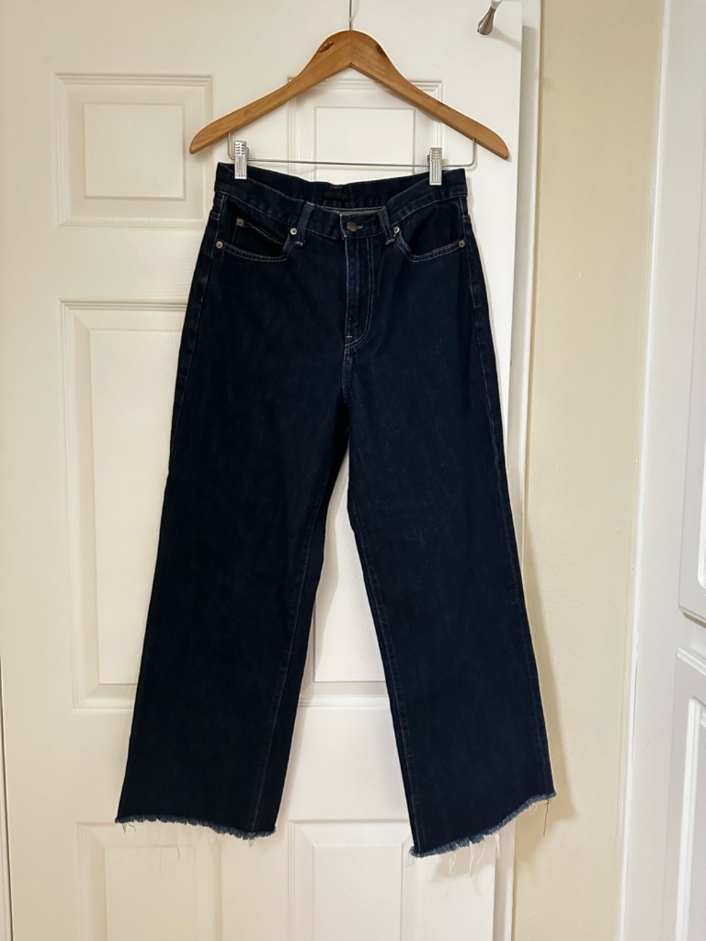 Uniqlo Women’s Sz 26 Dark Navy Wide-Leg High Rise Jeans 100% Cotton 5 Pocket